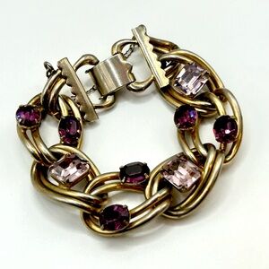 Vintage Gold-Tone Chunky Link Bracelet w/ Purple Stones